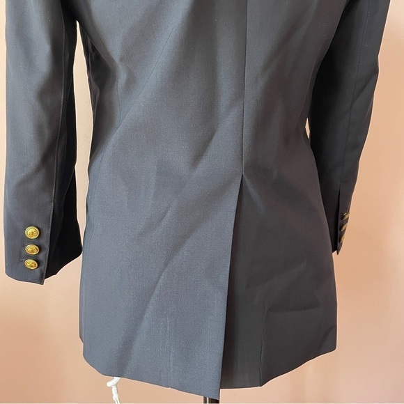 Smythe- Blue Navy White Collar Wool Blazer Jacket One Button Size 4 Work - Picture 9 of 10